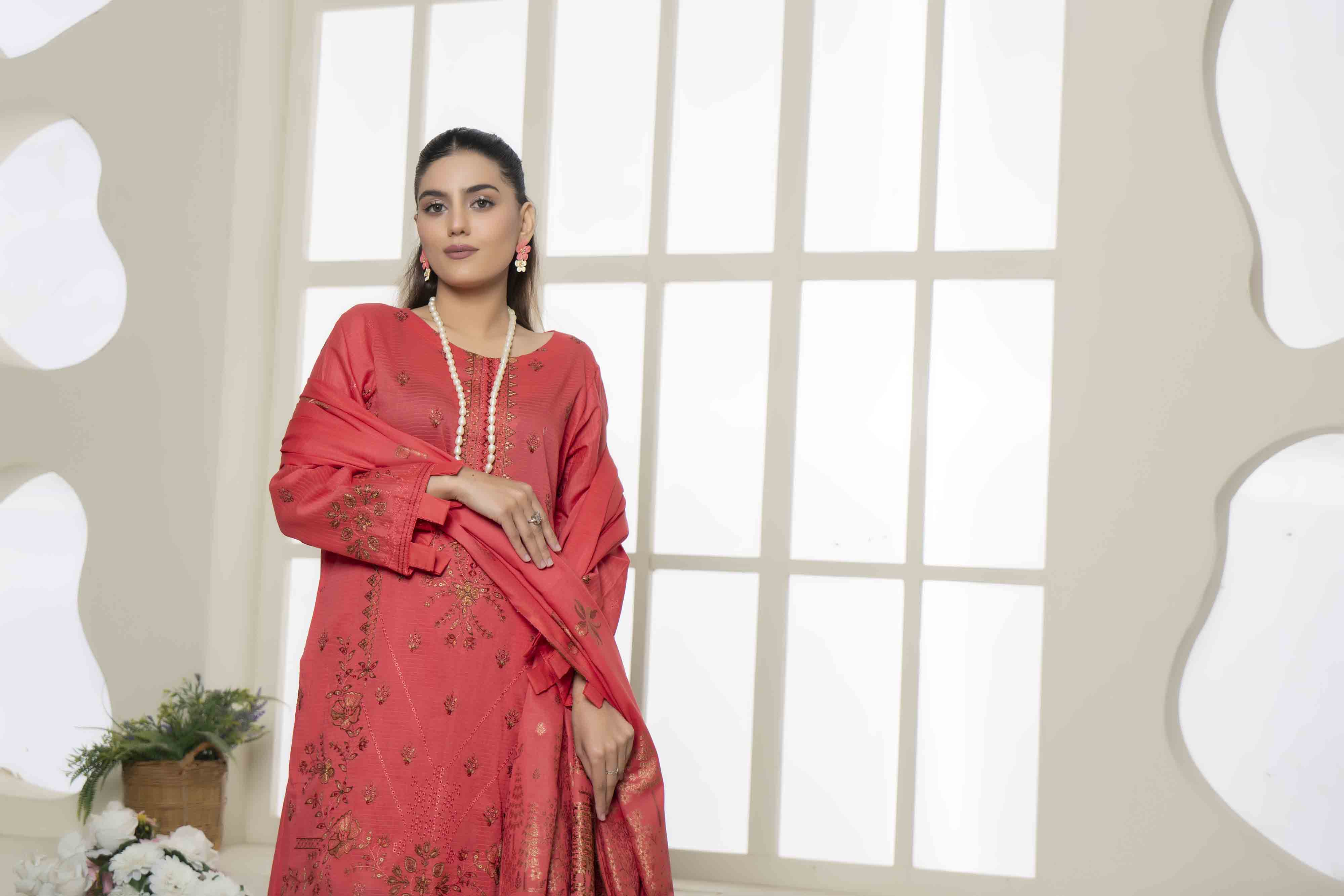 Luxury Peach Embroidered Doria 3 Pcs Lawn Set