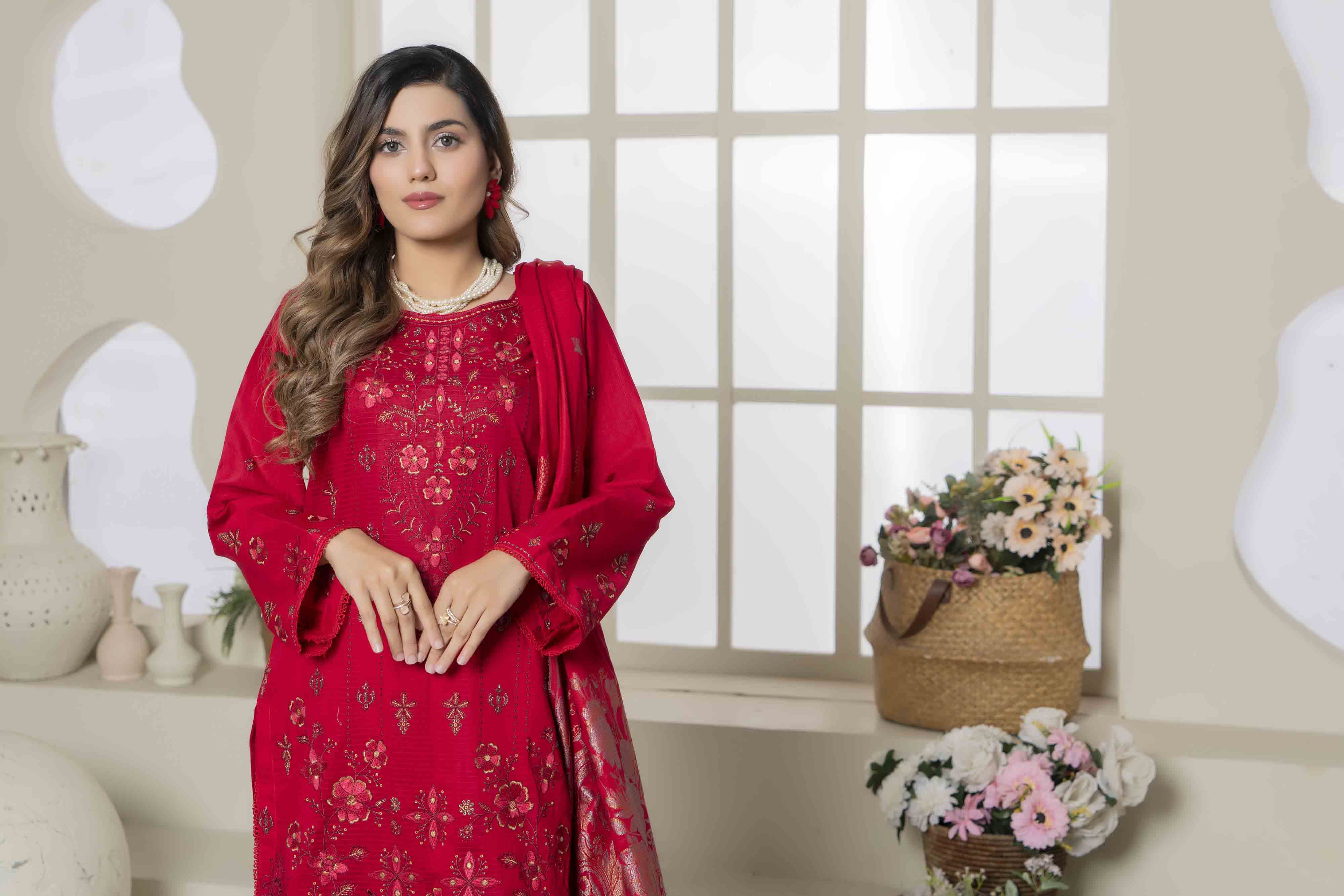 Luxury Pink Embroidered Doria 3 Pcs Lawn Set