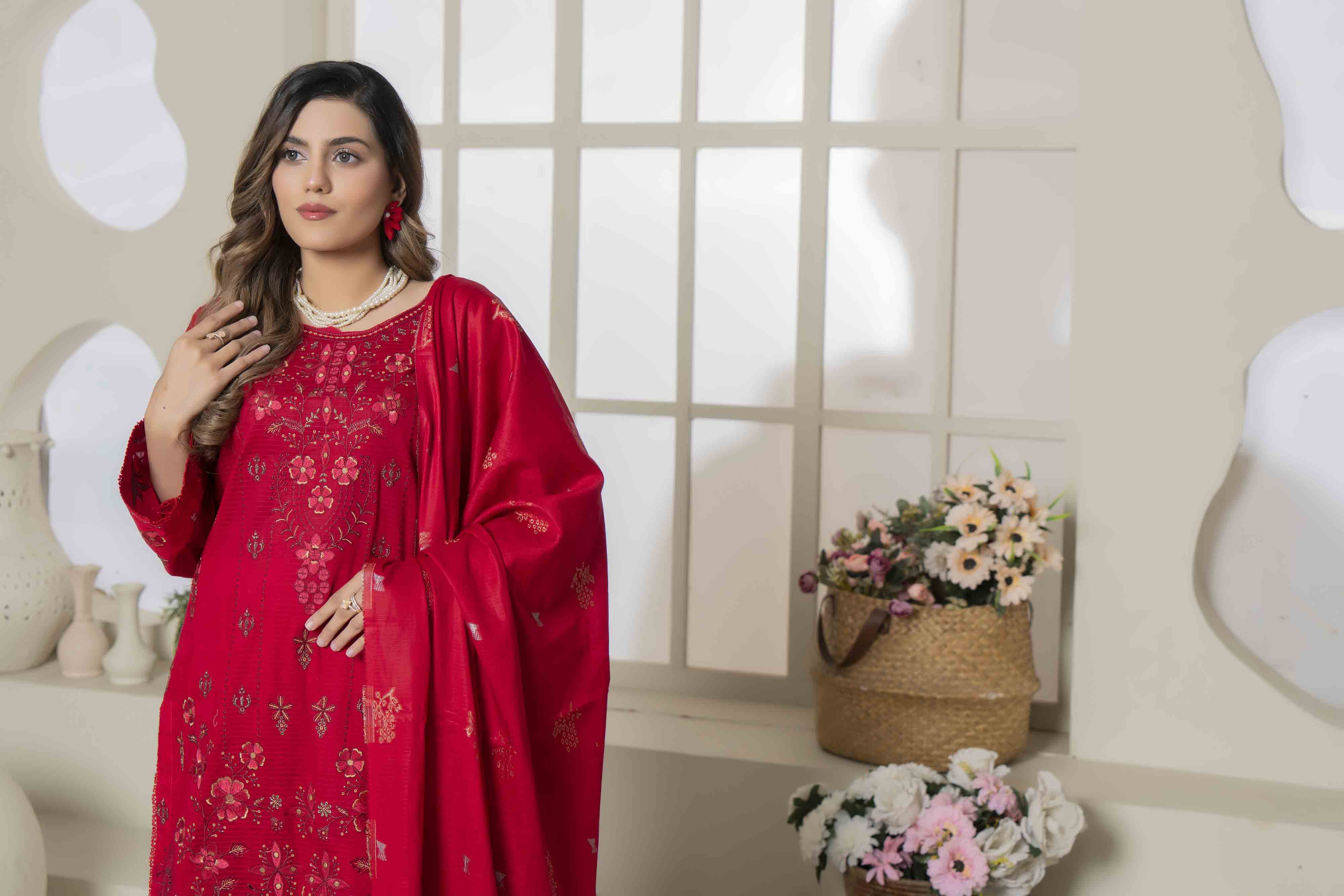 Luxury Pink Embroidered Doria 3 Pcs Lawn Set