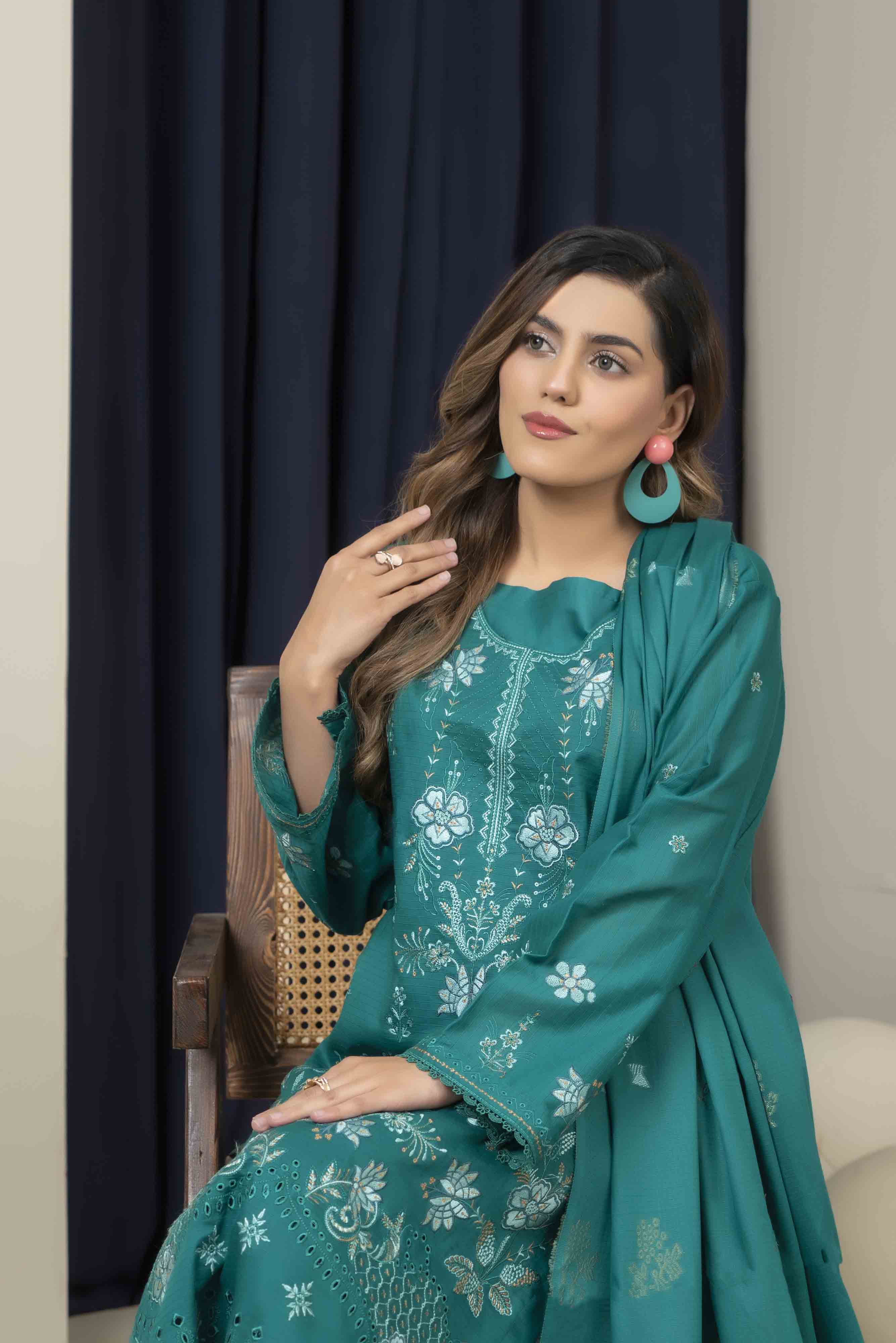 Luxury Teal Embroidered Doria 3 Pcs Lawn Set