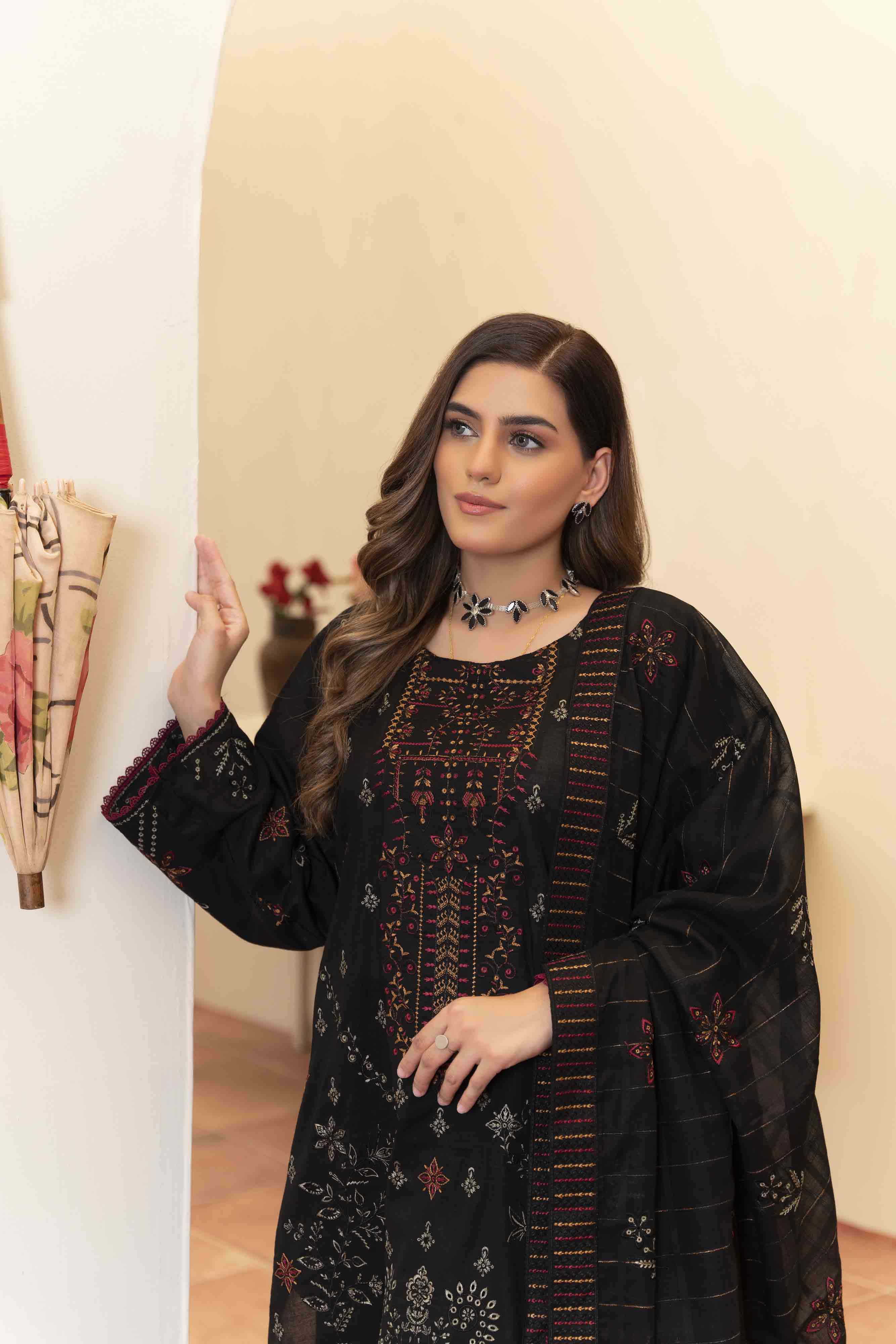 Luxury Black Embroidered Lawn Set