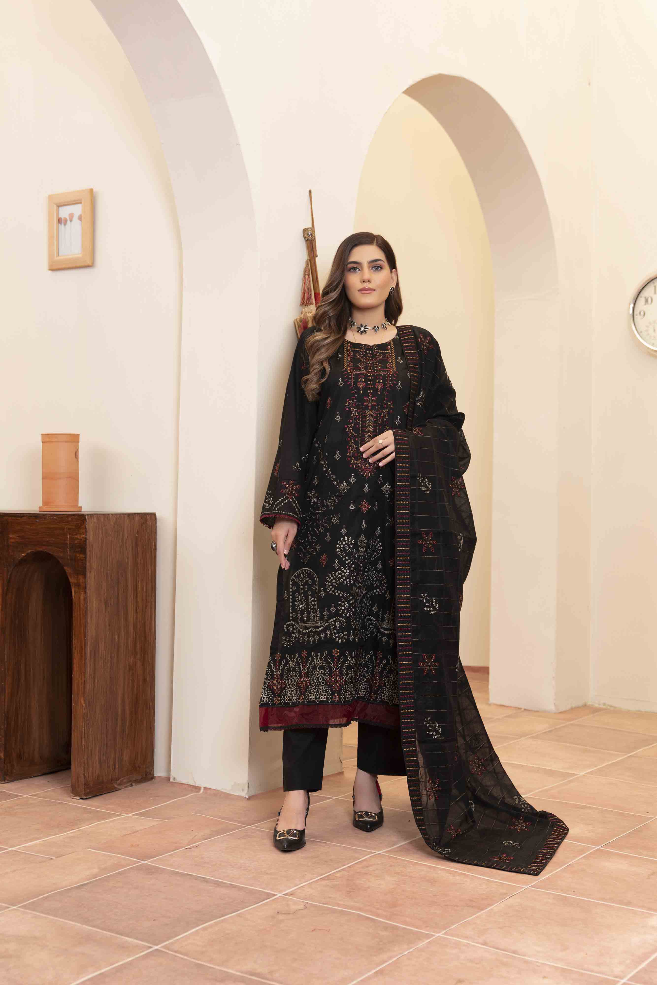 Luxury Black Embroidered Lawn Set