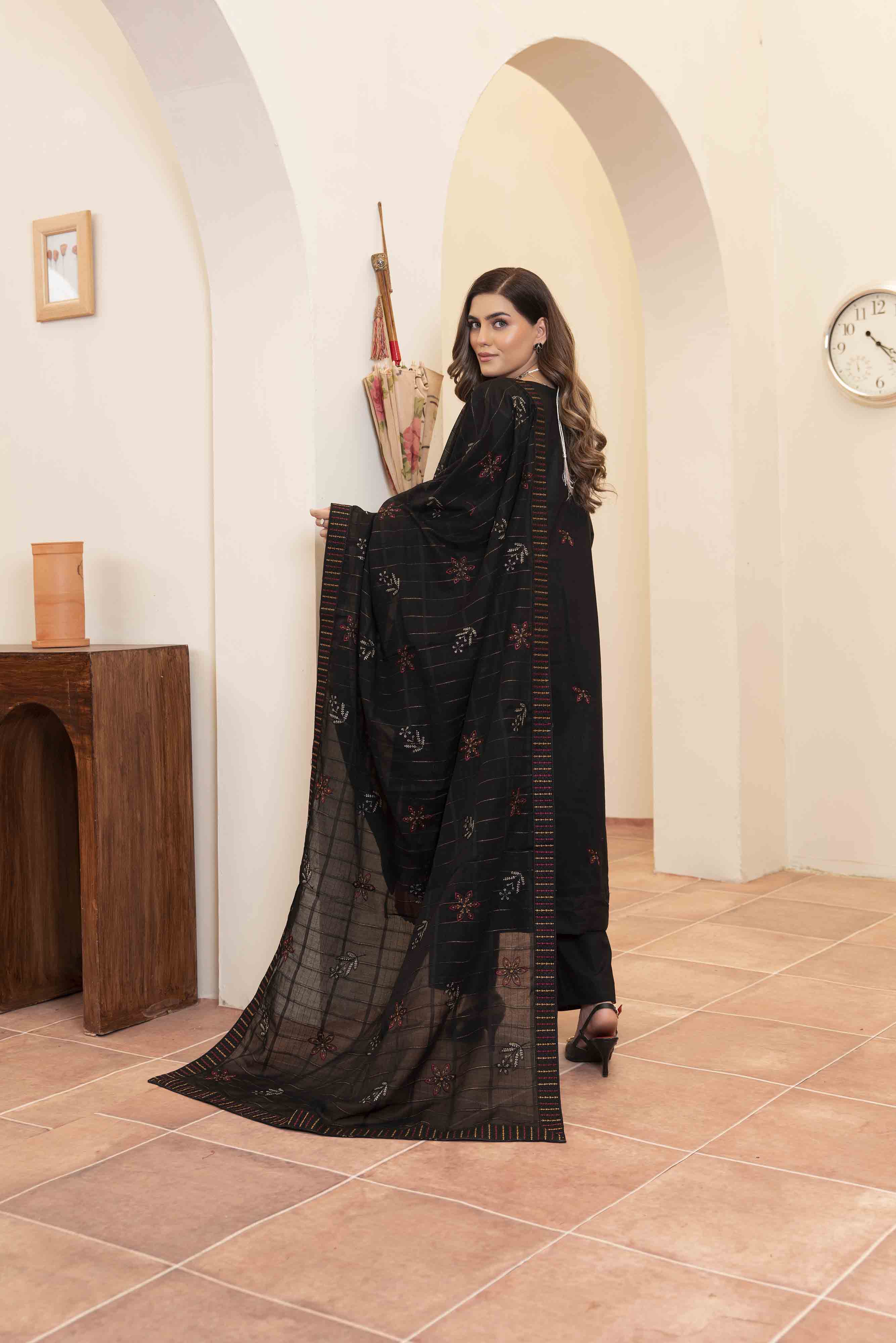 Luxury Black Embroidered Lawn Set