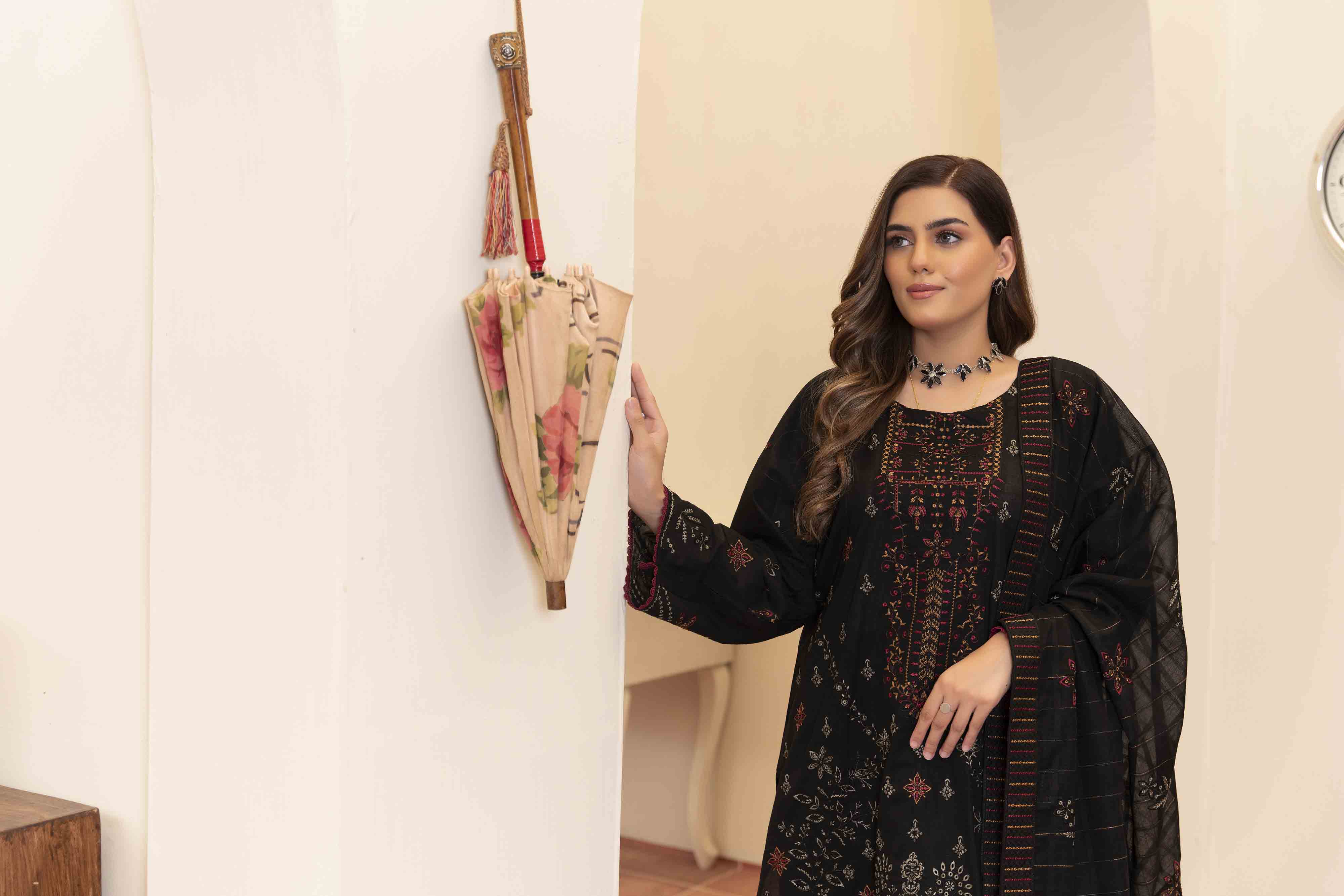 Luxury Black Embroidered Lawn Set