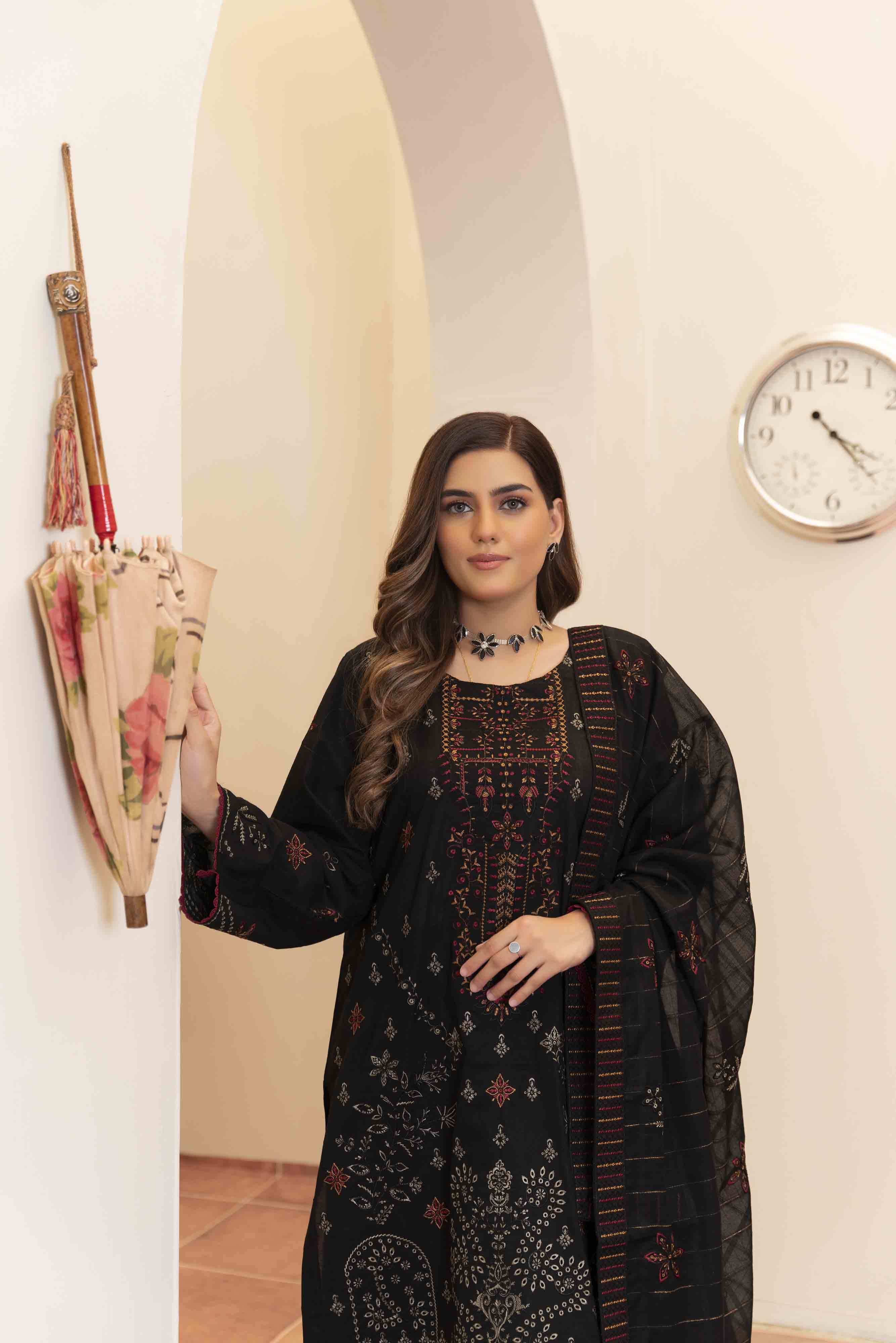 Luxury Black Embroidered Lawn Set