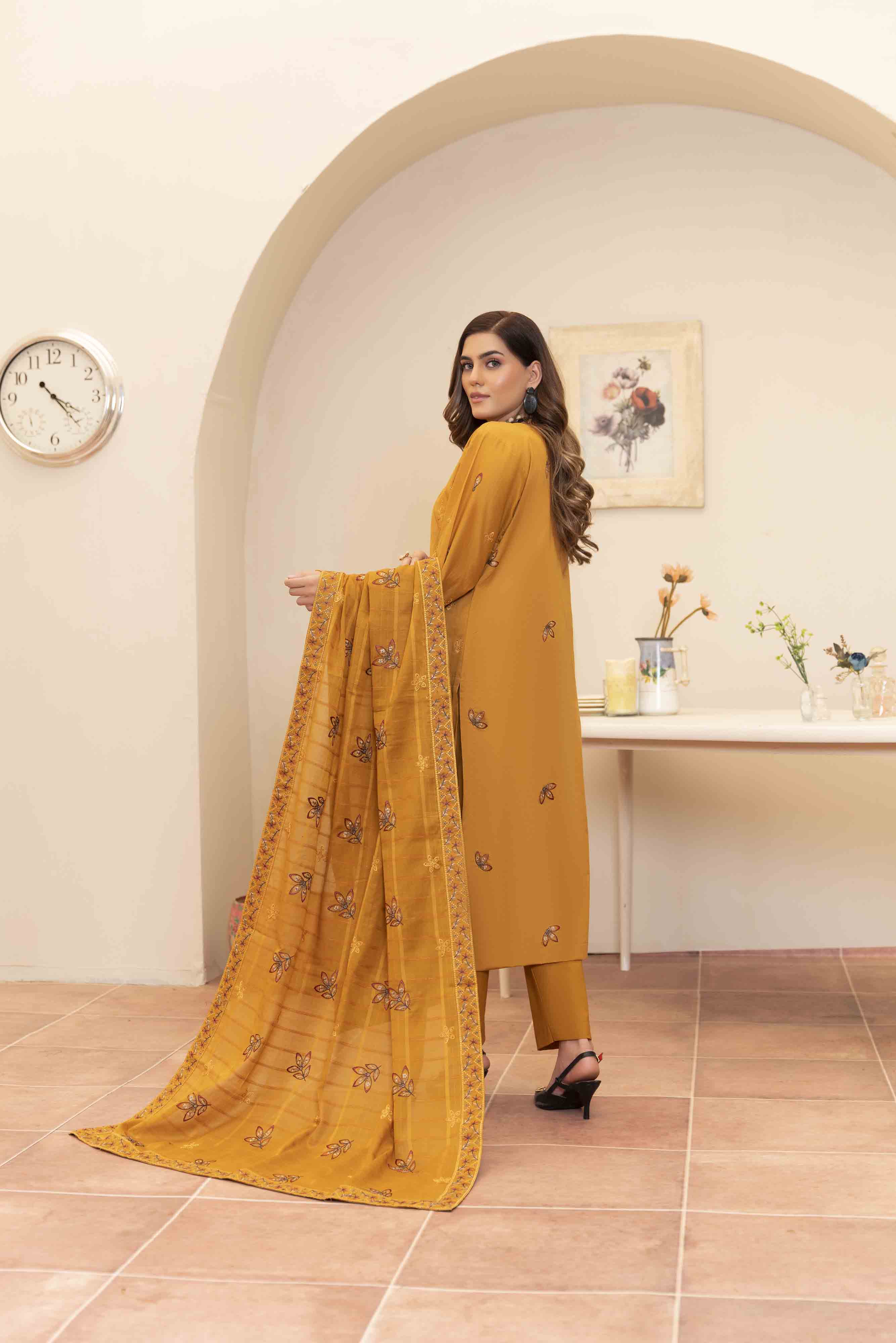Luxury Mustard Embroidered Lawn Set