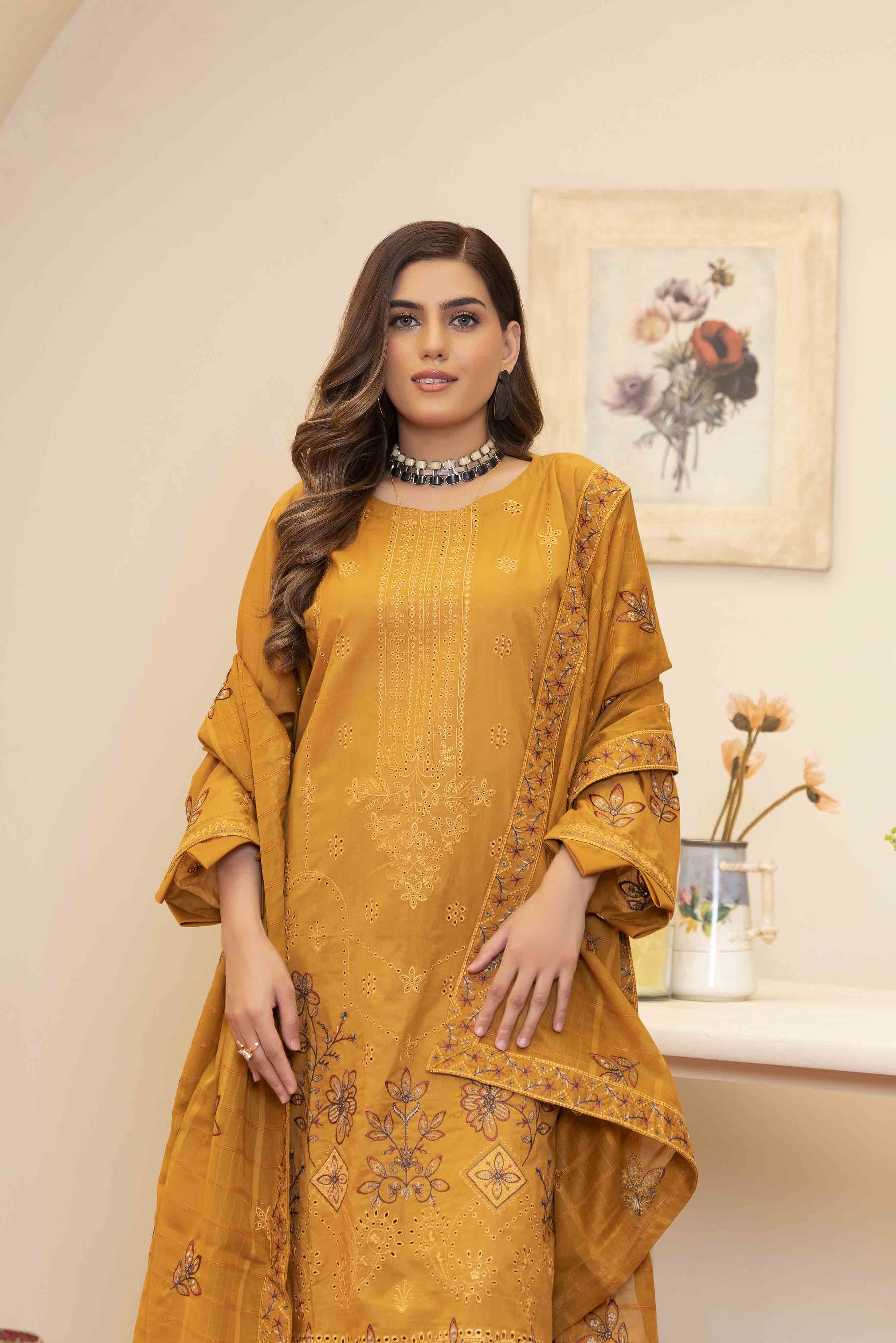 Luxury Mustard Embroidered Lawn Set