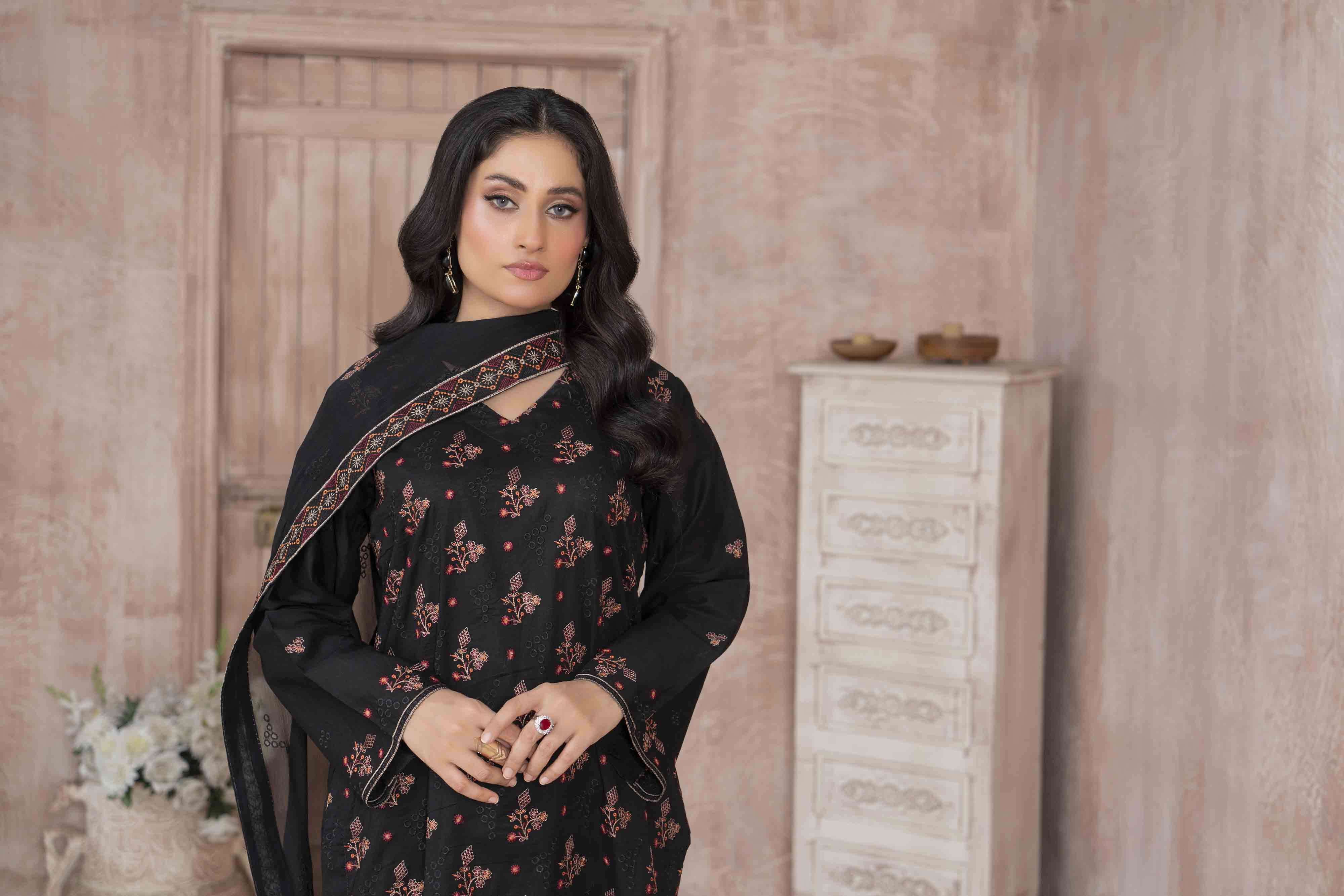 Luxury Black Embroidered Lawn Set