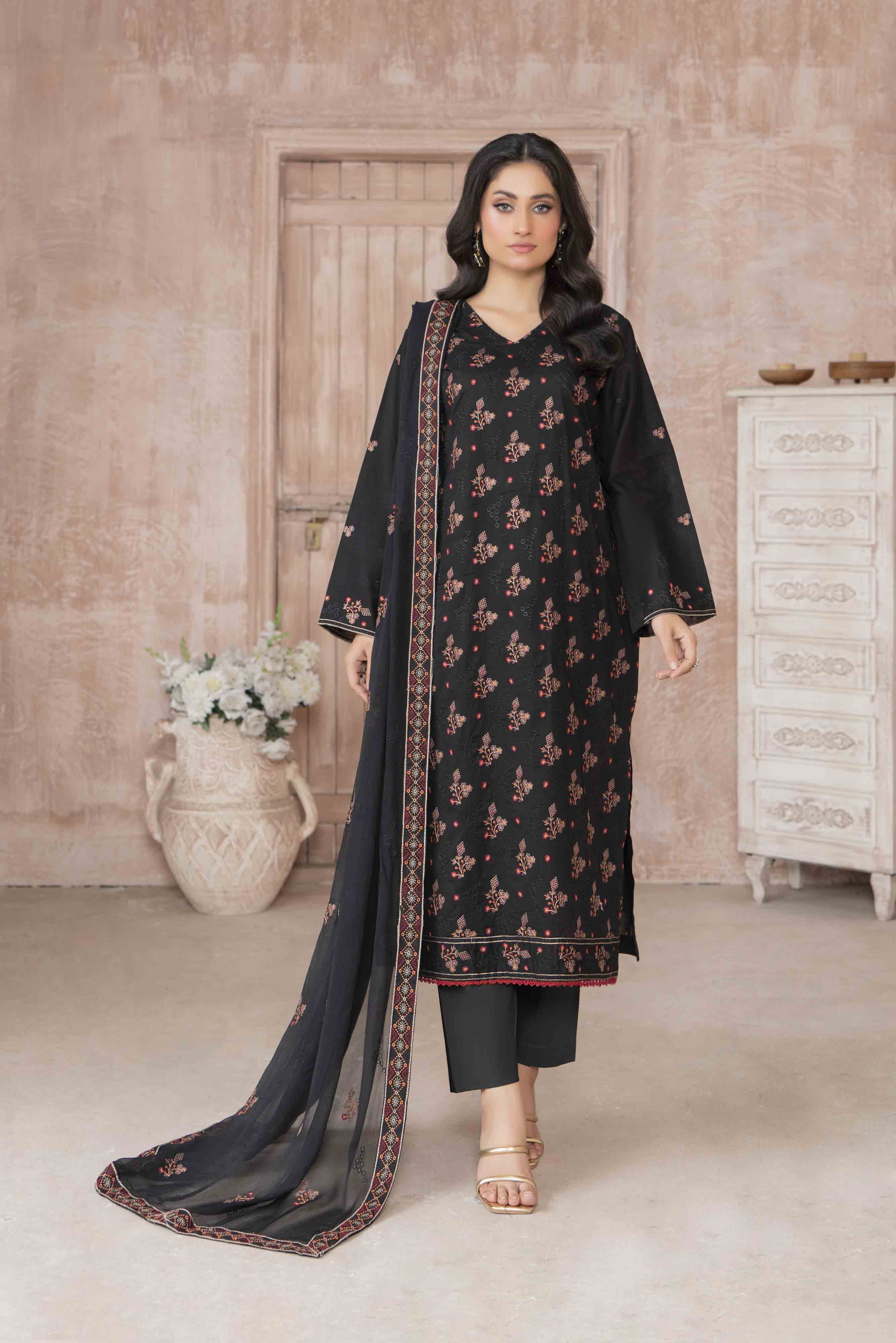 Luxury Black Embroidered Lawn Set