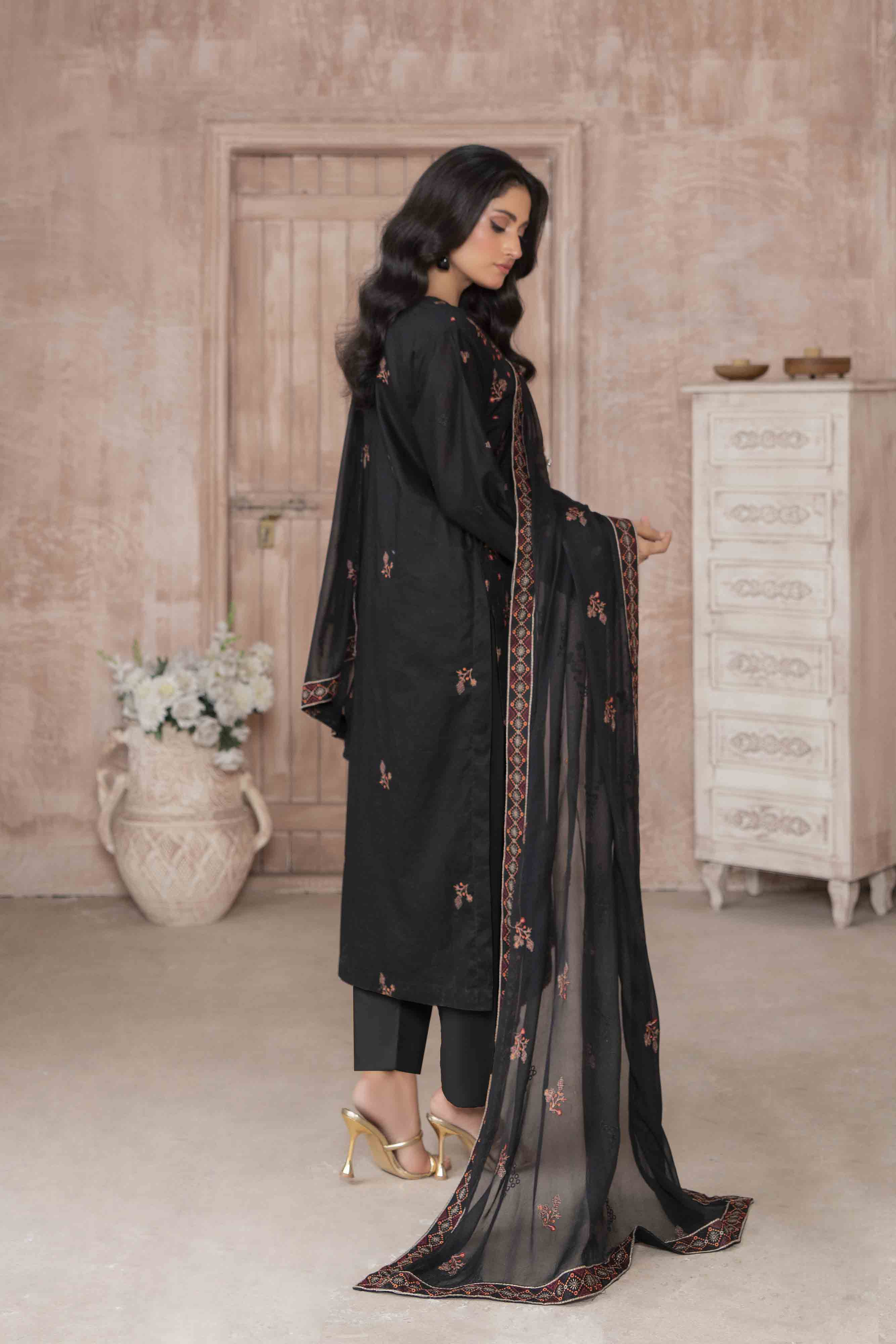 Luxury Black Embroidered Lawn Set