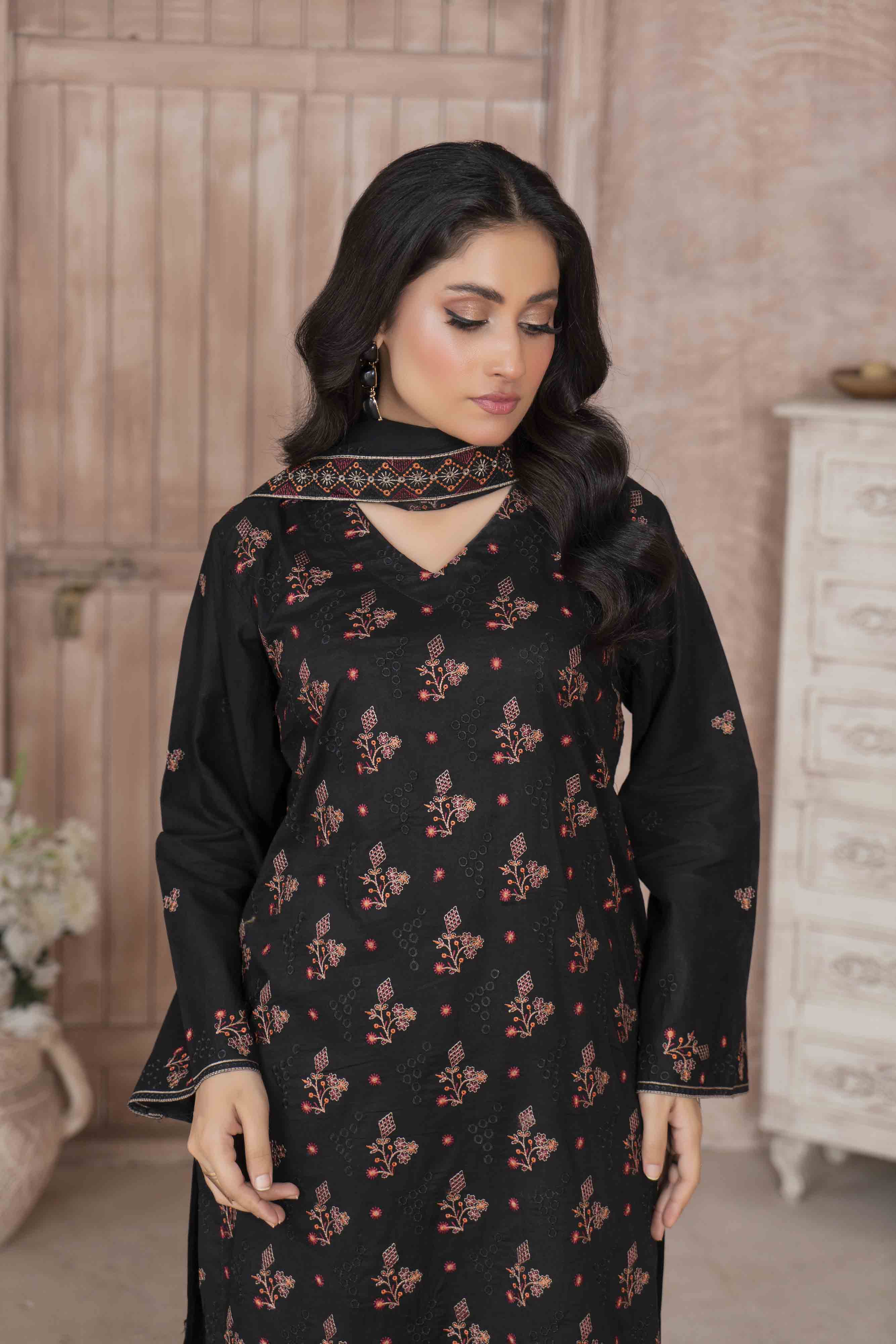Luxury Black Embroidered Lawn Set