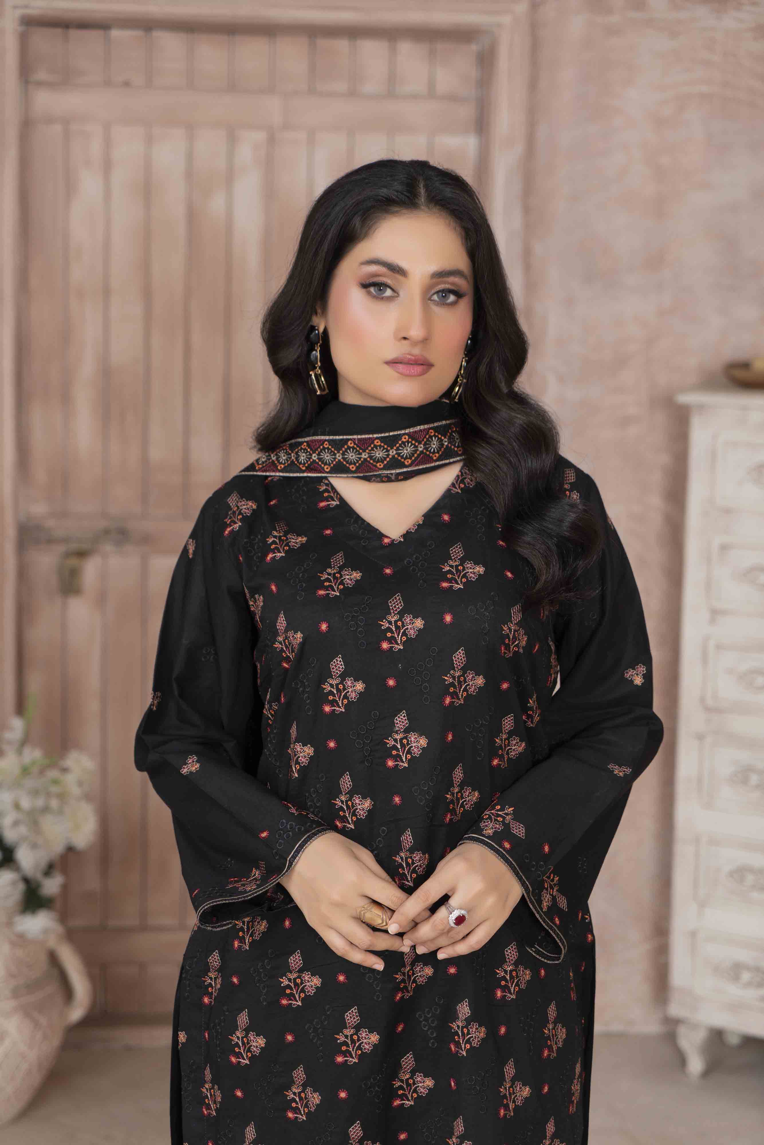 Luxury Black Embroidered Lawn Set