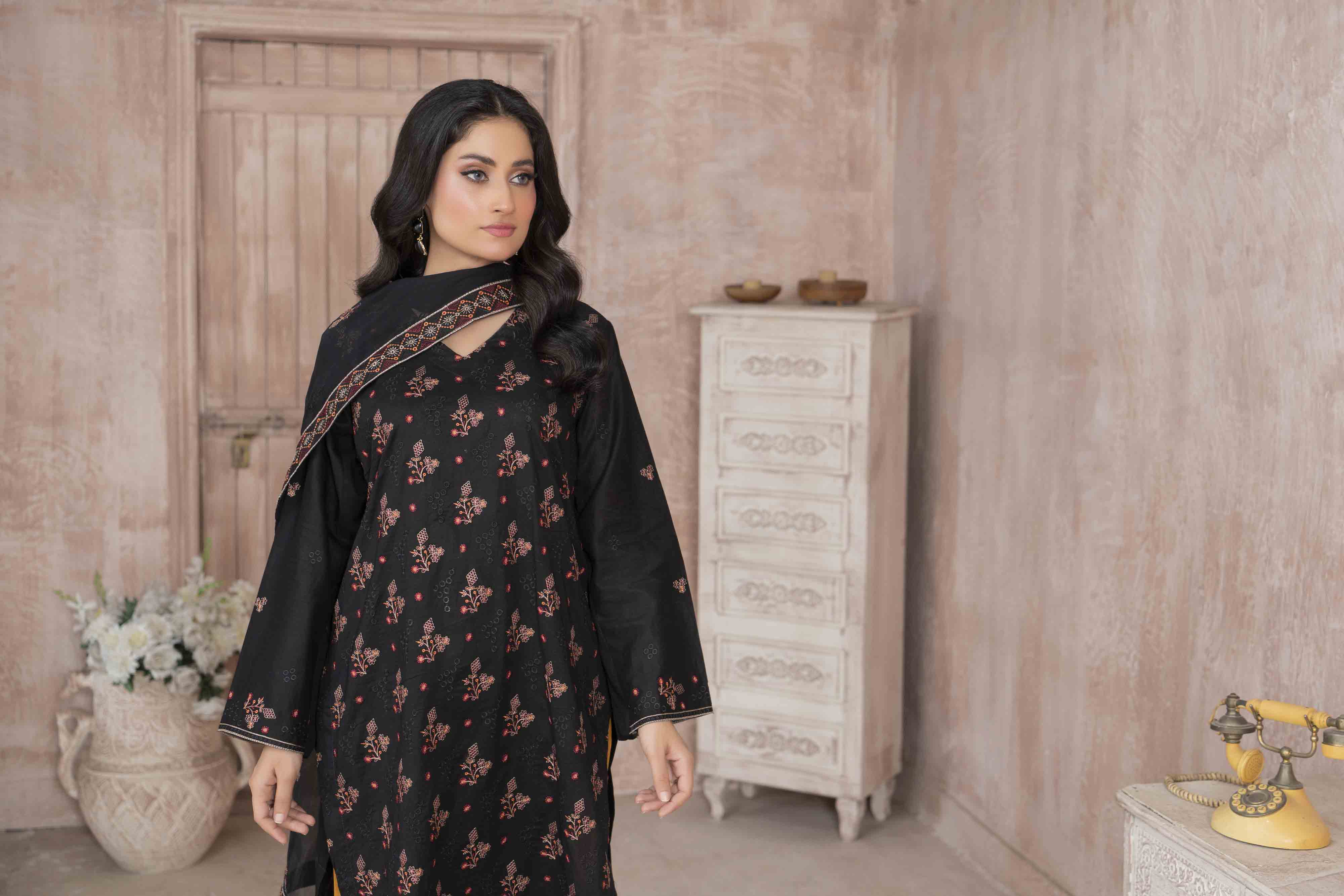 Luxury Black Embroidered Lawn Set
