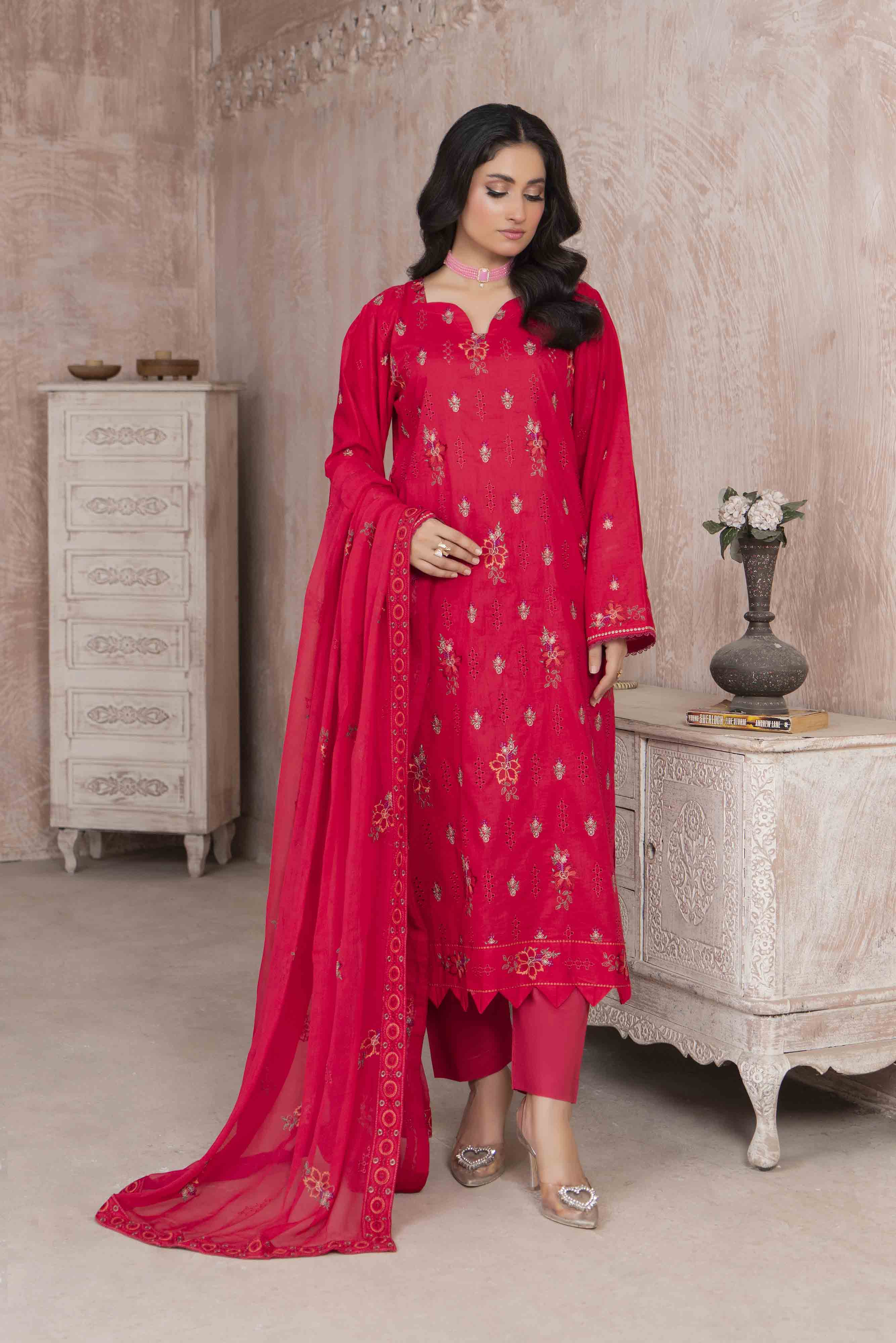 Luxury Pink Embroidered Lawn Set