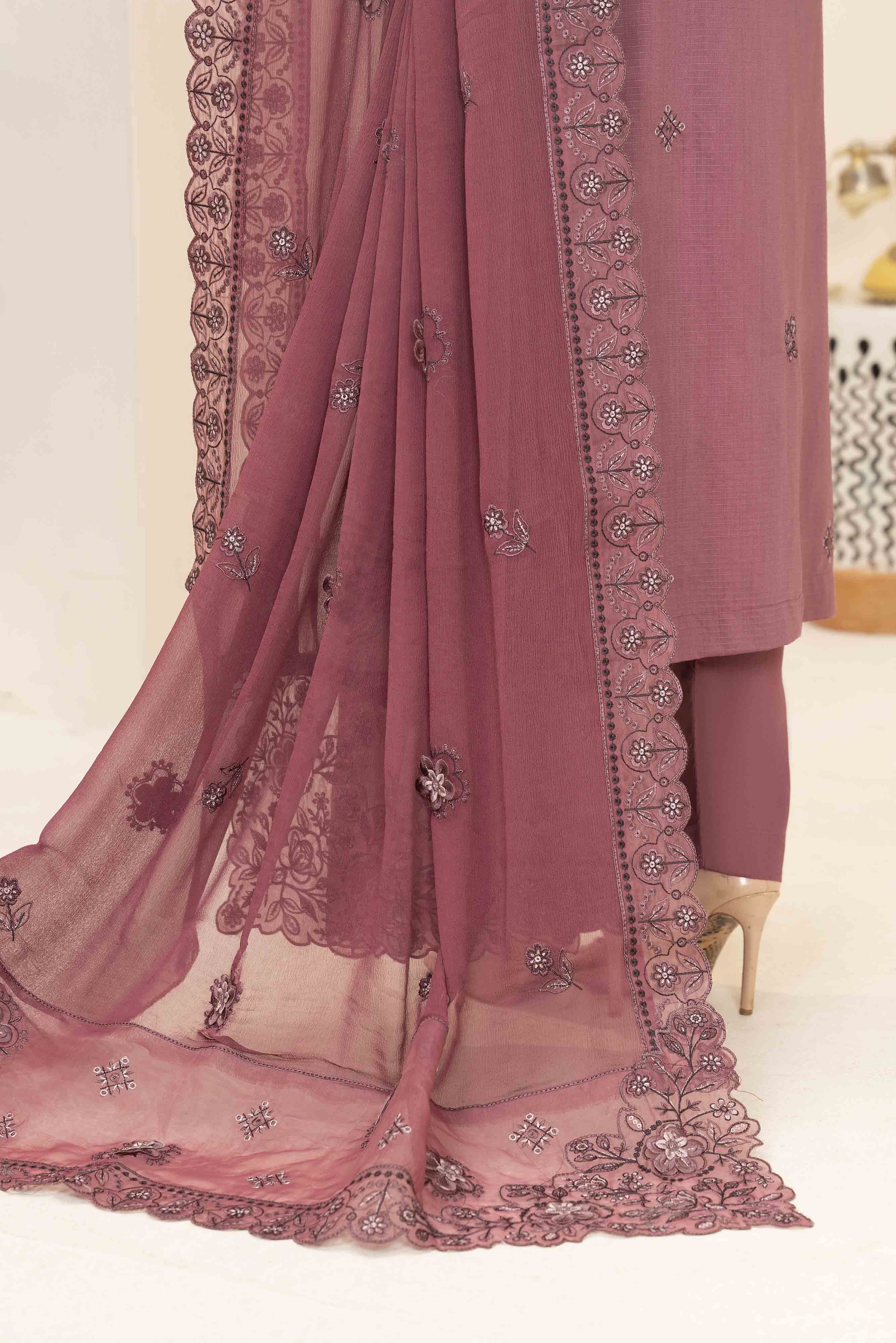Mauve 3 Pcs Embroidered Viscose Doria Suit