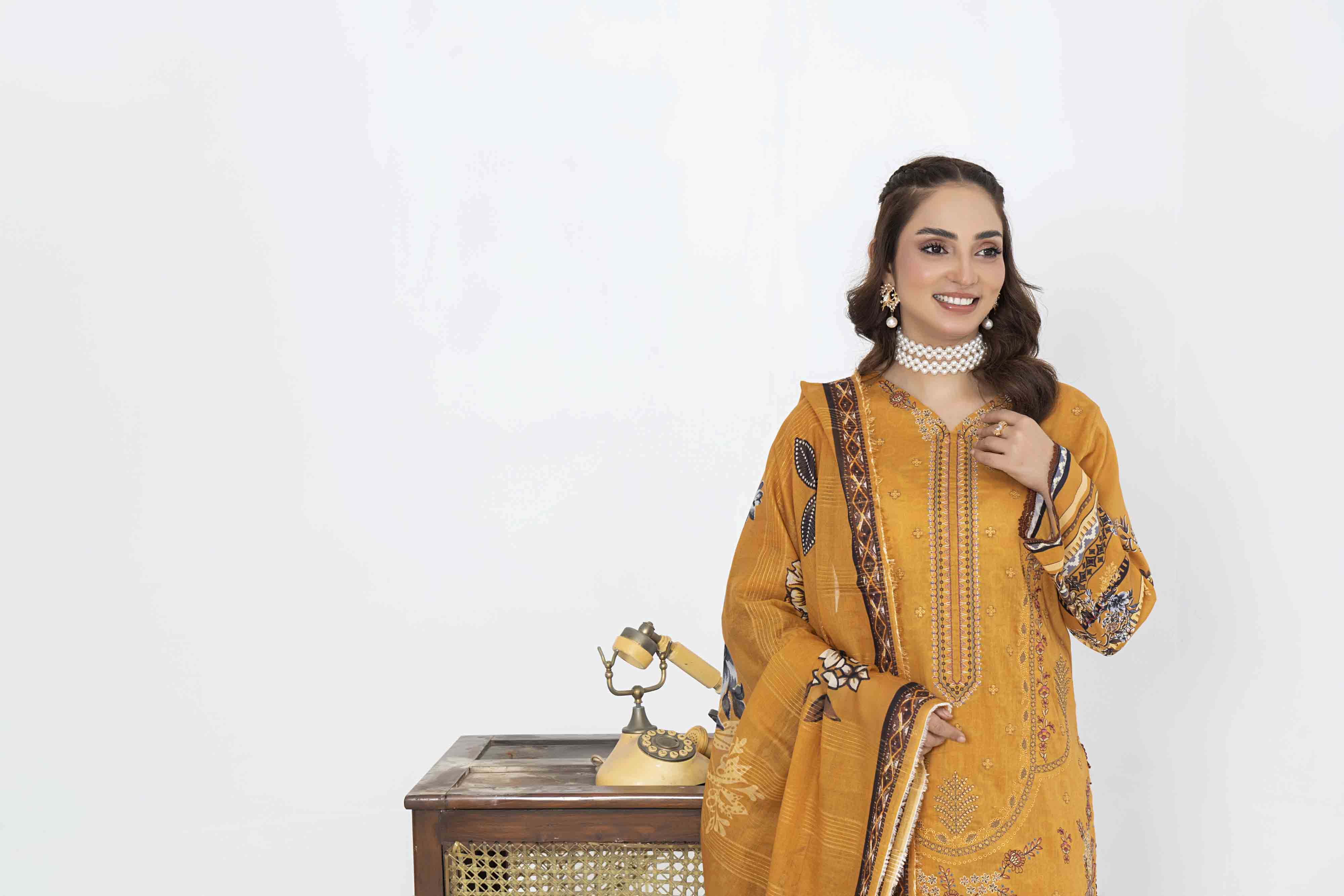 Luxury Mustard Printed Embroidered 3 Pcs Lawn Set