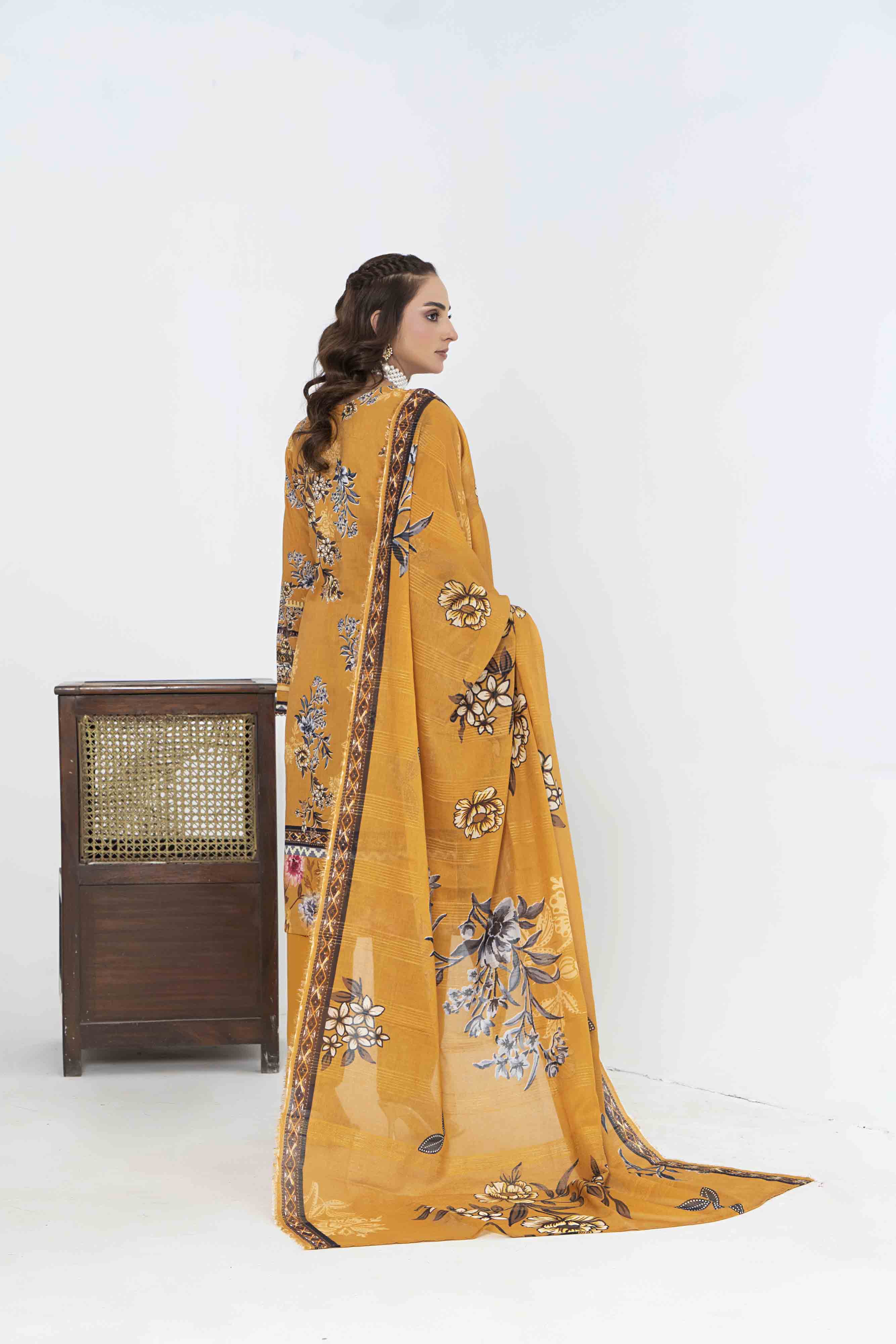 Luxury Mustard Printed Embroidered 3 Pcs Lawn Set