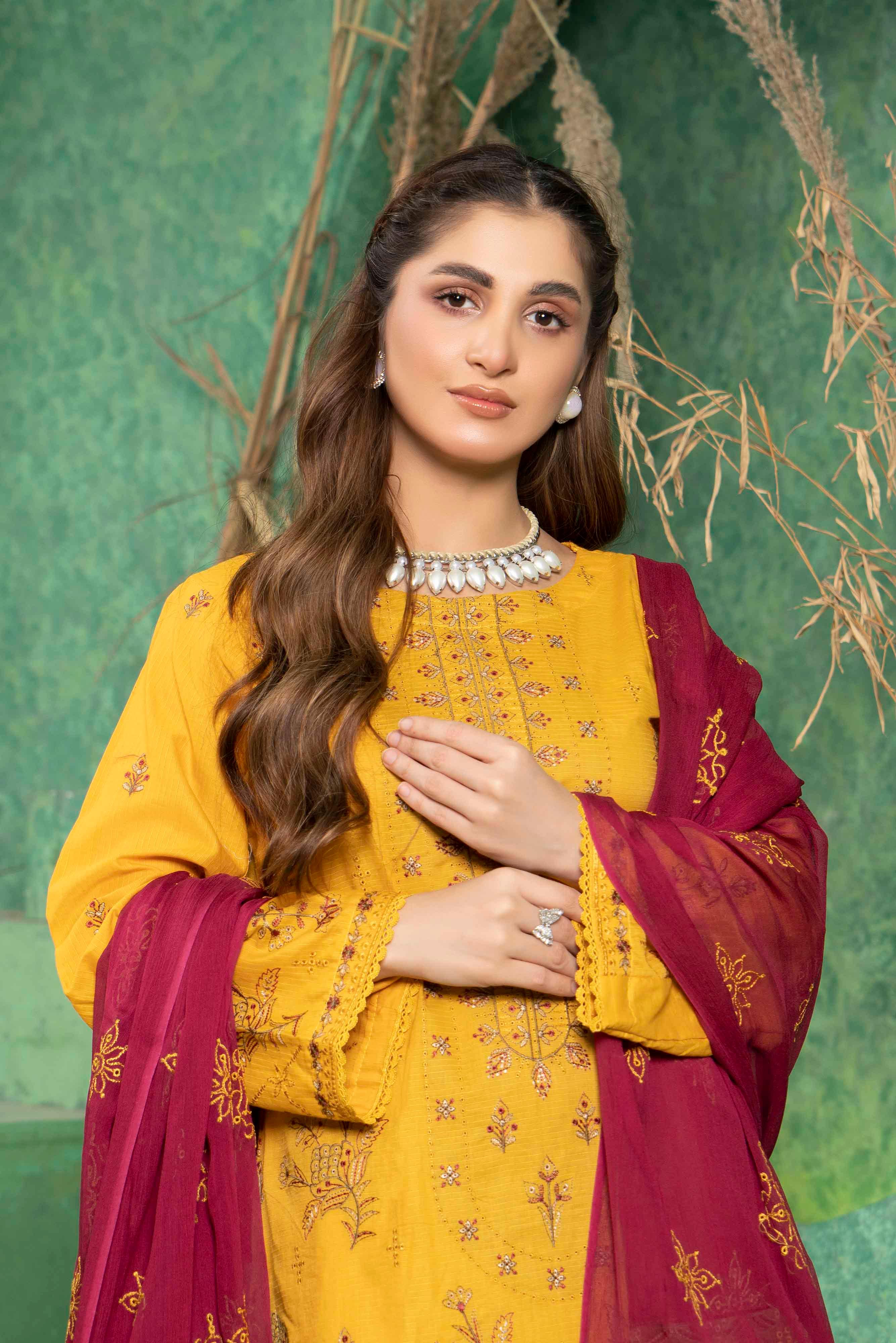 Luxury Yellow Embroidered Doria Lawn Set