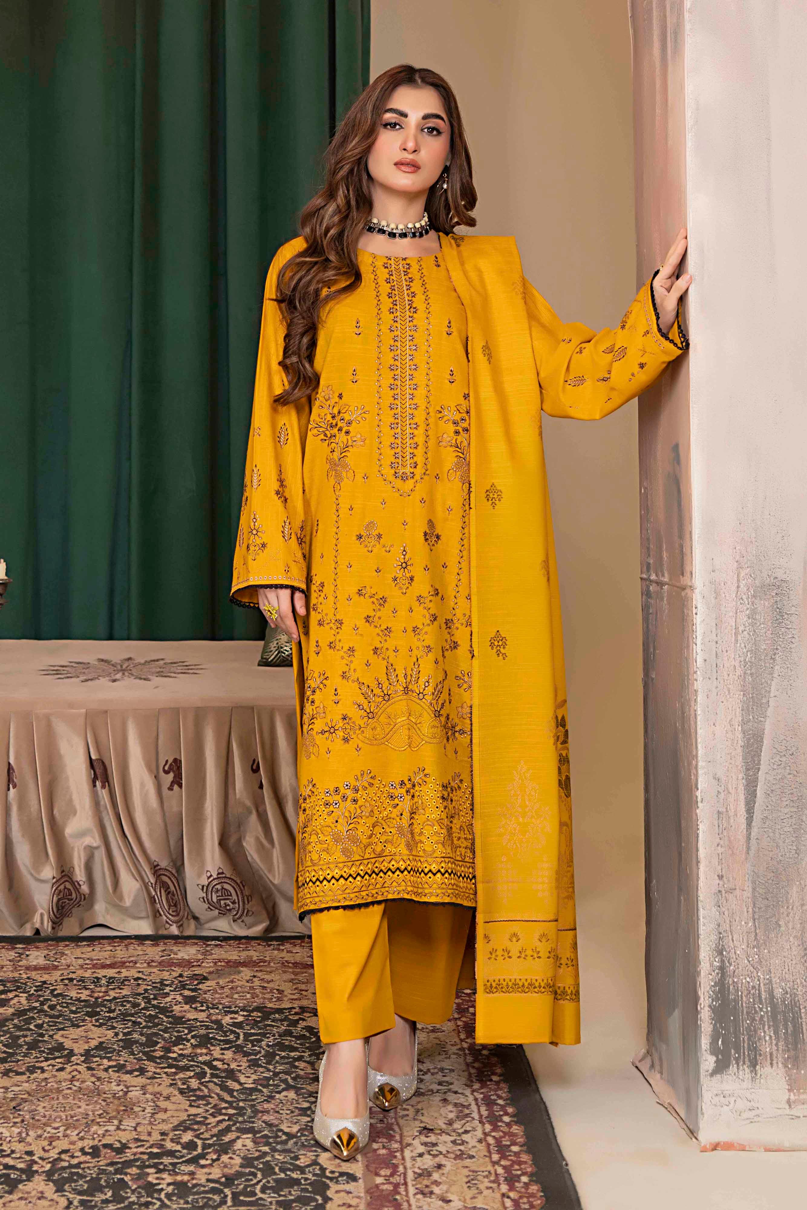 Sunlit - 3 Pc Embroidered Slub Khaddar Suit