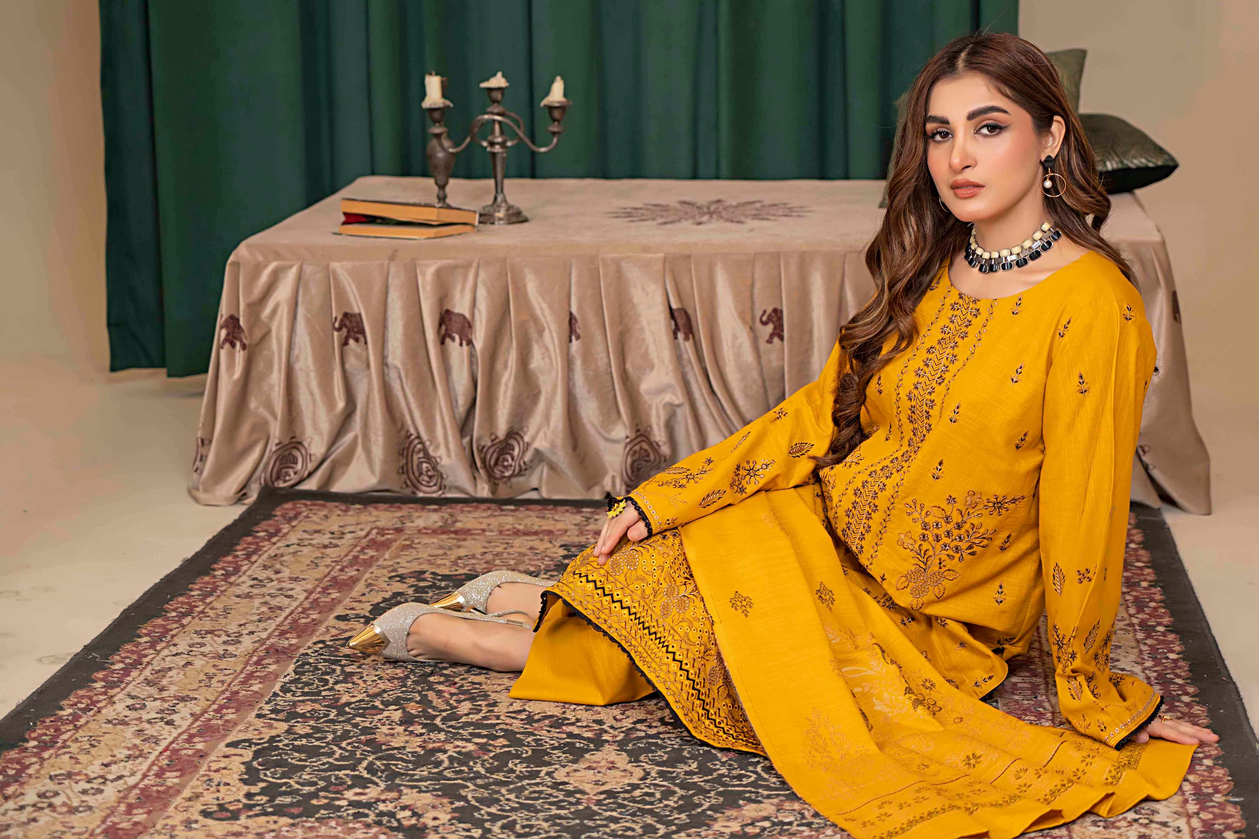 Sunlit - 3 Pc Embroidered Slub Khaddar Suit