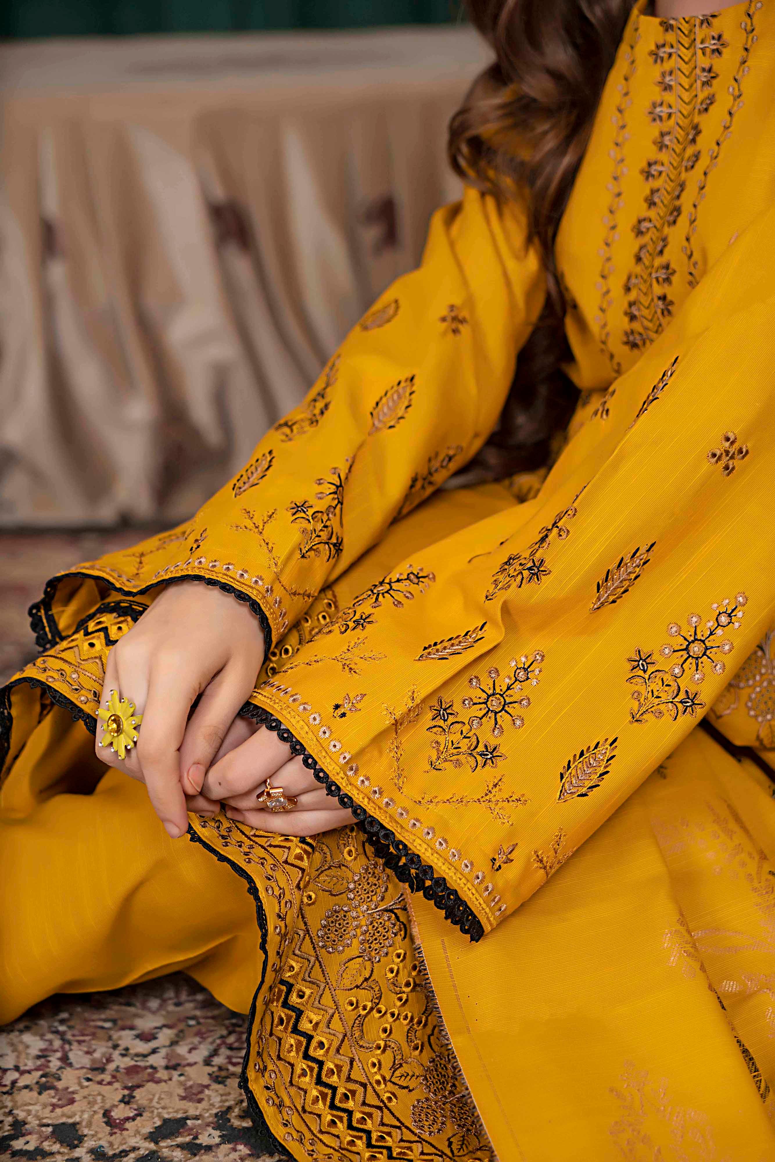 Sunlit - 3 Pc Embroidered Slub Khaddar Suit