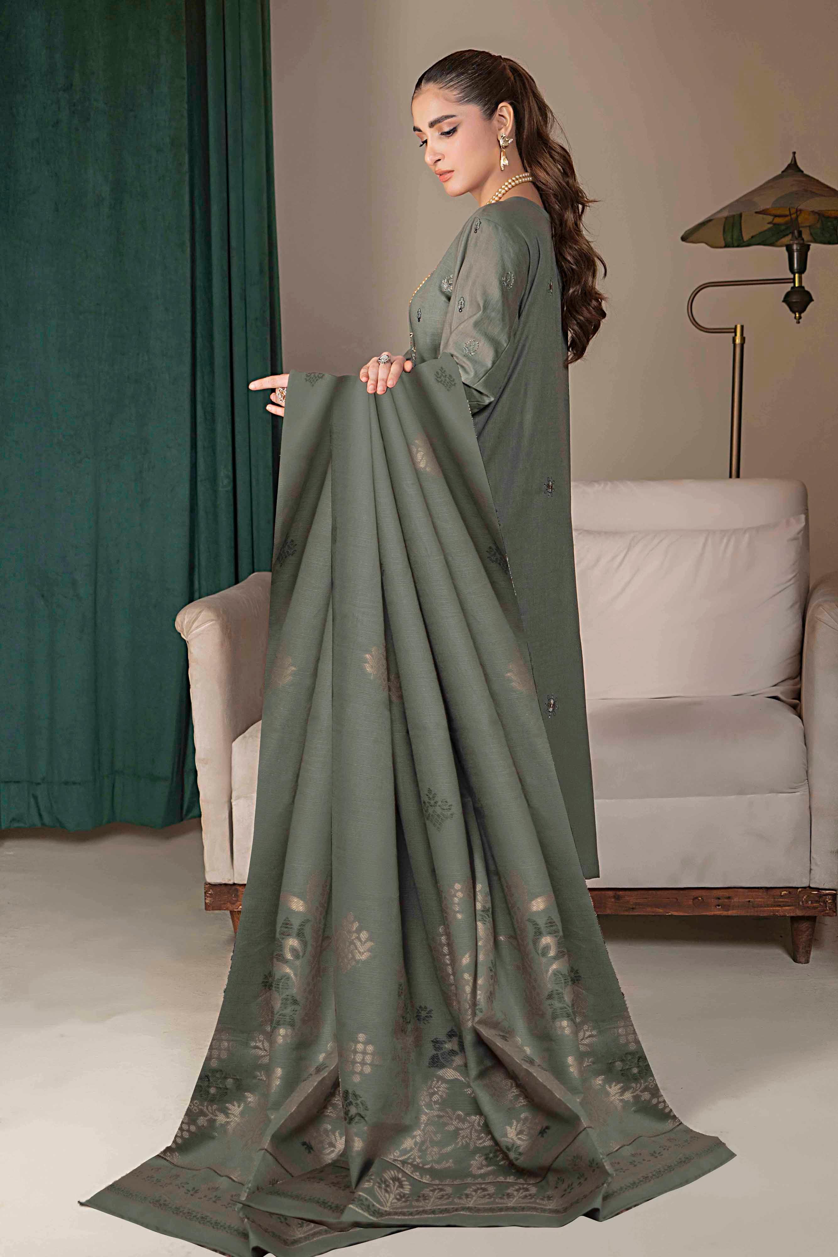 Luxury Grey - 3 Pc Embroidered Slub Khaddar Suit