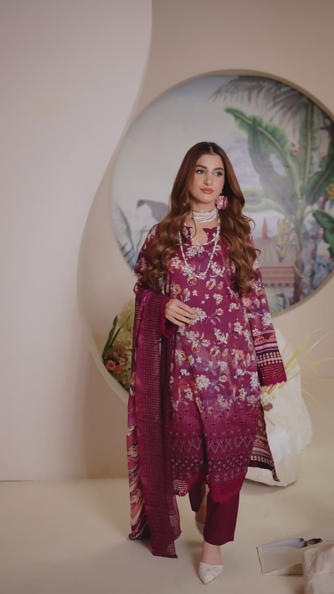 Luxury Plum Embroidered Lawn Set