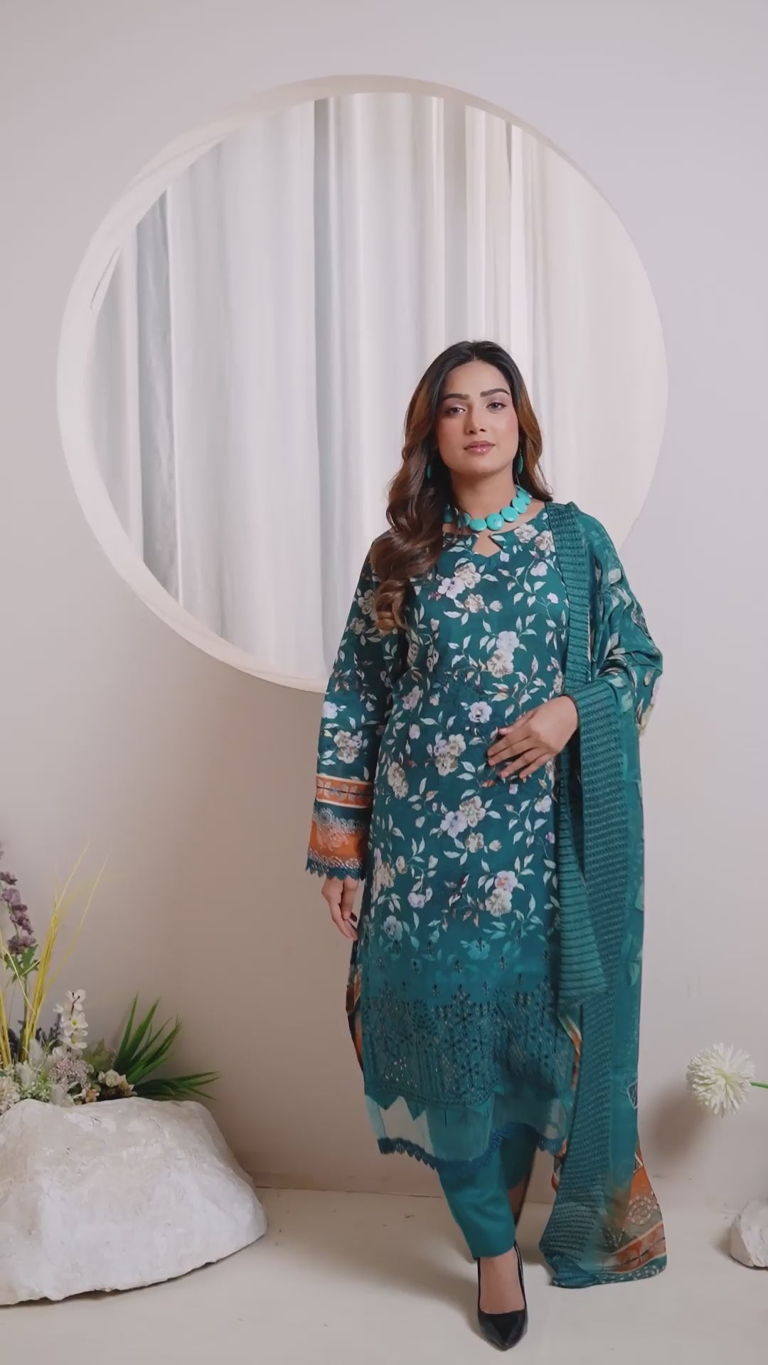 Luxury Teal Embroidered Lawn Set