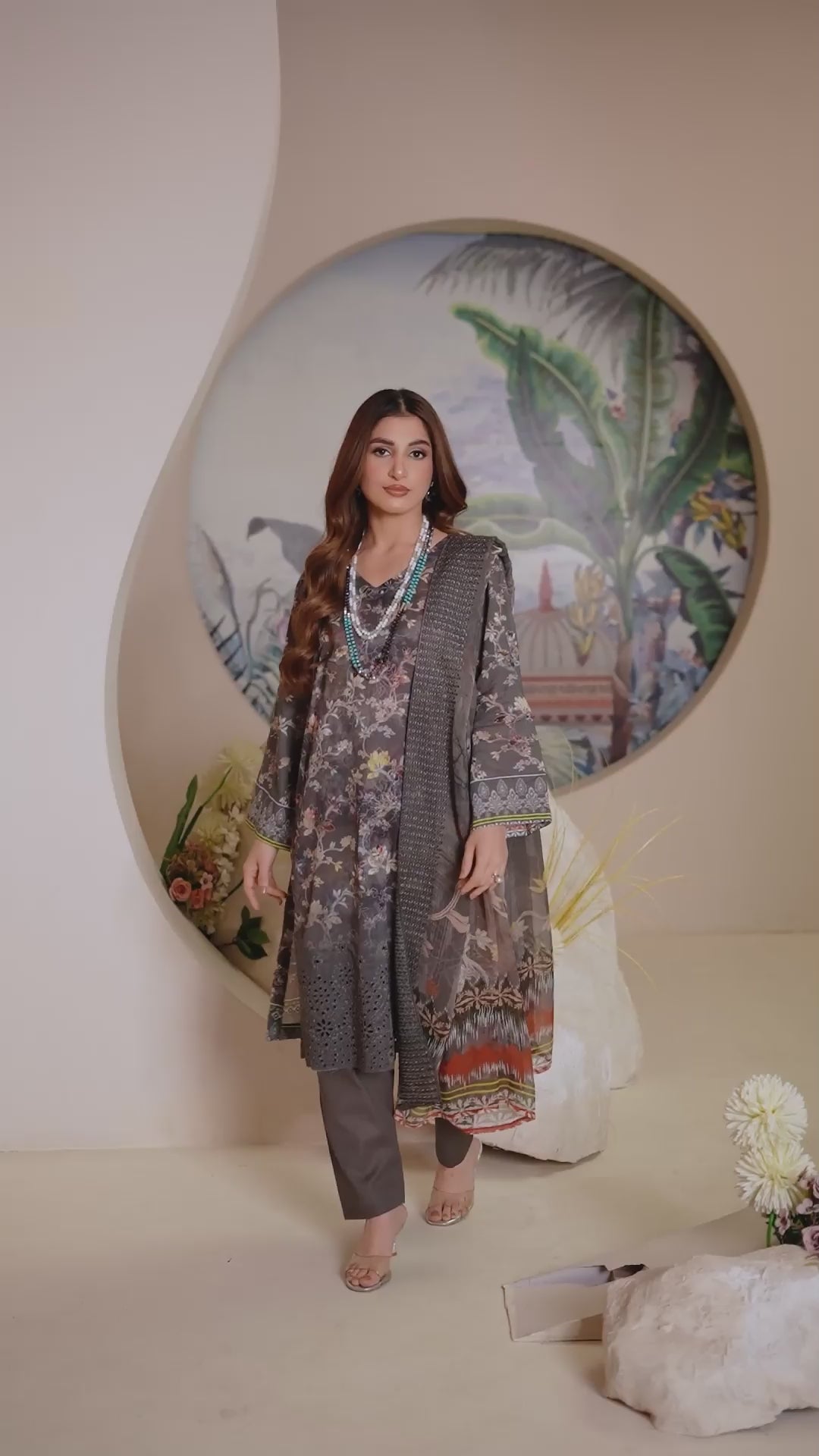 Luxury Brown Embroidered Lawn Set