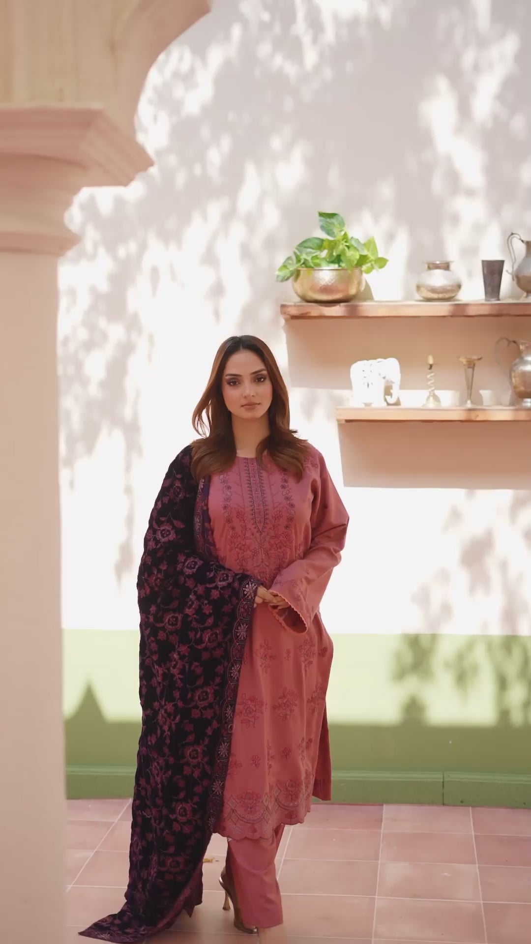 Luxury Pink 3  Pcs Embroidered Dhanak Set