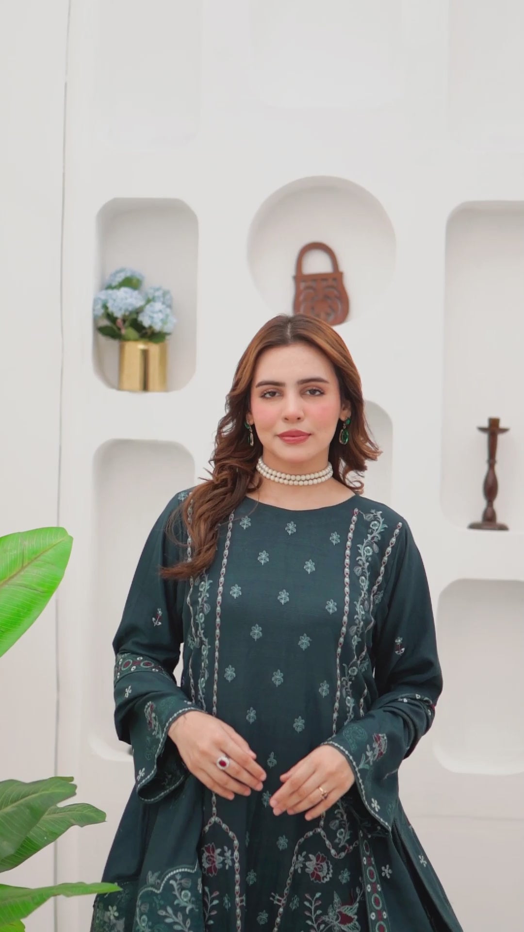 Luxury Teal 3 pcs Embroidered Dhanak Dora Set