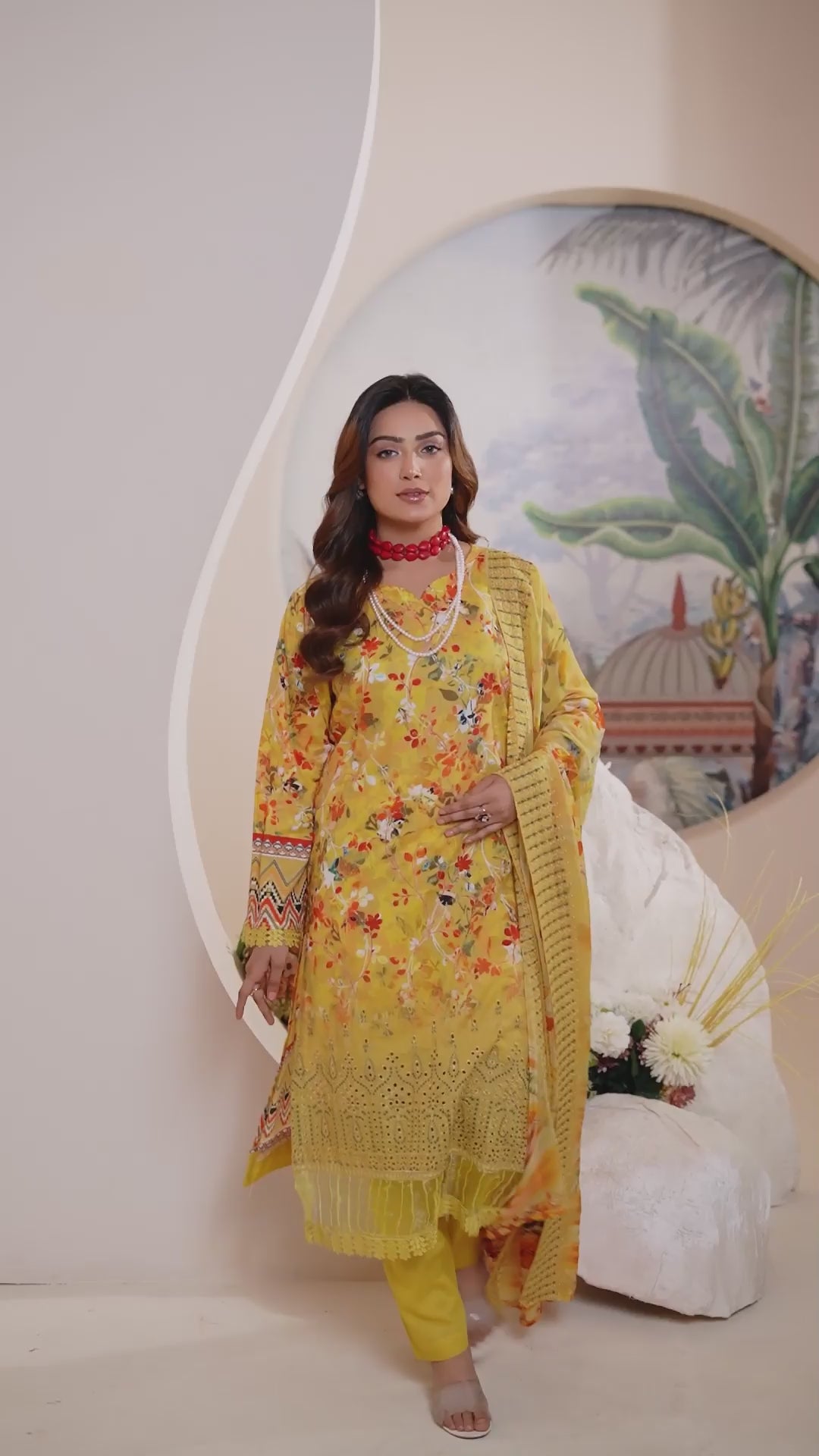 Luxury Mustard Embroidered Lawn Set
